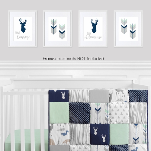 Woodsy Navy, Mint and Grey Collection Wall Art Prints - Set of 4 - alt image 1