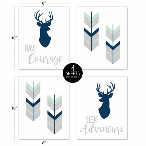 Woodsy Navy, Mint and Grey Collection Wall Art Prints - Set of 4 - alt image 4