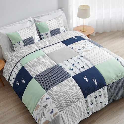 Woodsy Navy, Mint and Grey Full/Queen Bedding Collection