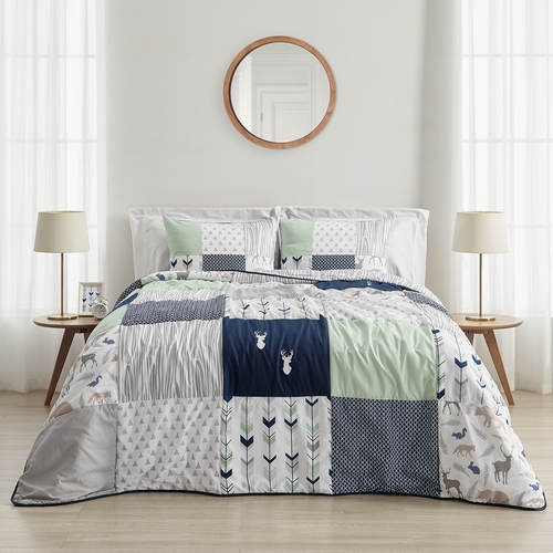 Woodsy Navy, Mint and Grey Twin Bedding Collection - alt image 1