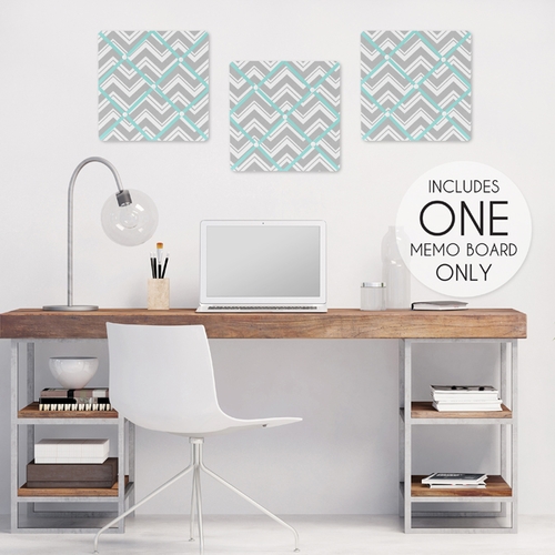 Zig Zag Turquoise and Gray Chevron Fabric Memo Board - alt image 1