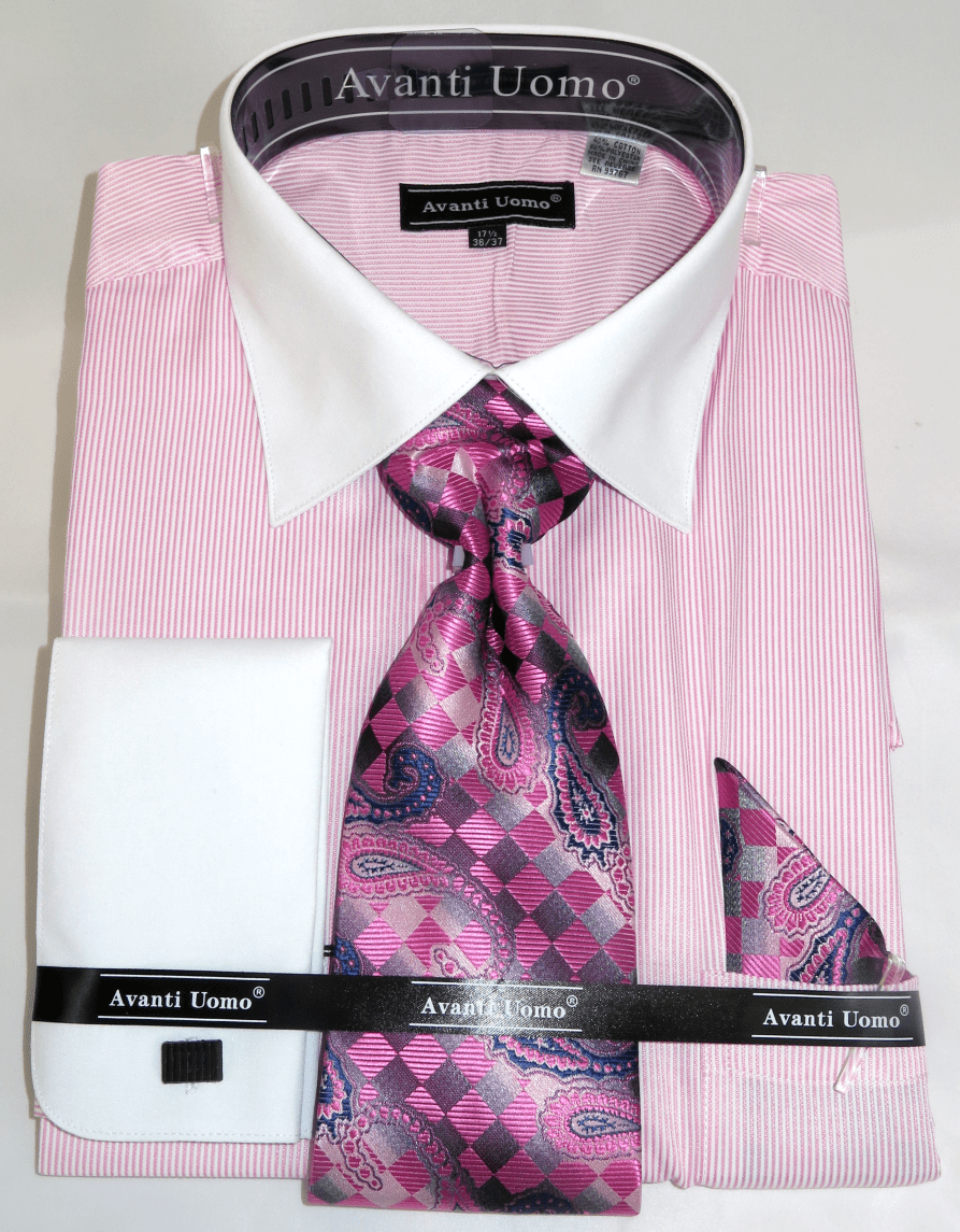 Avanti Dn83m -Pink.Pencil.Stripe- Men's French Cuff Dress Shirt with White  Collar and Starch White French Cuff Pure Business Attire featuring the  Spread Collar all just $49.99 Perfect for the Office. Don't settle