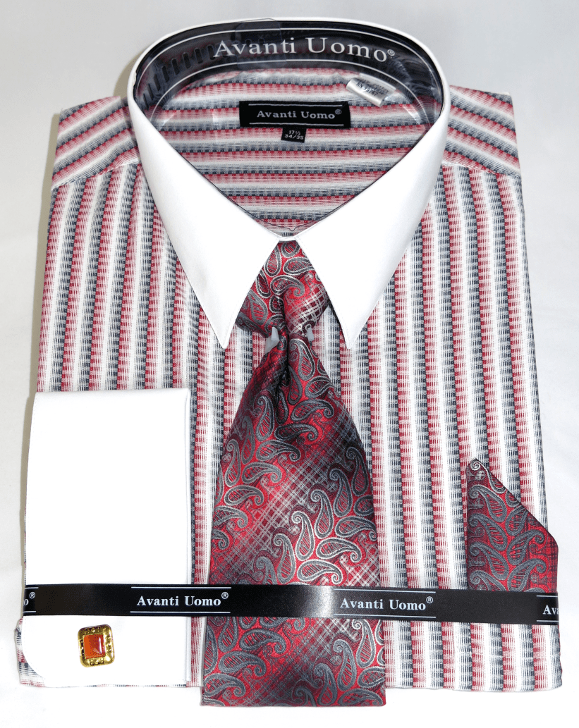 Avanti Dn86m Red.Awning.Stripe Men's French Cuff Dress Shirt with