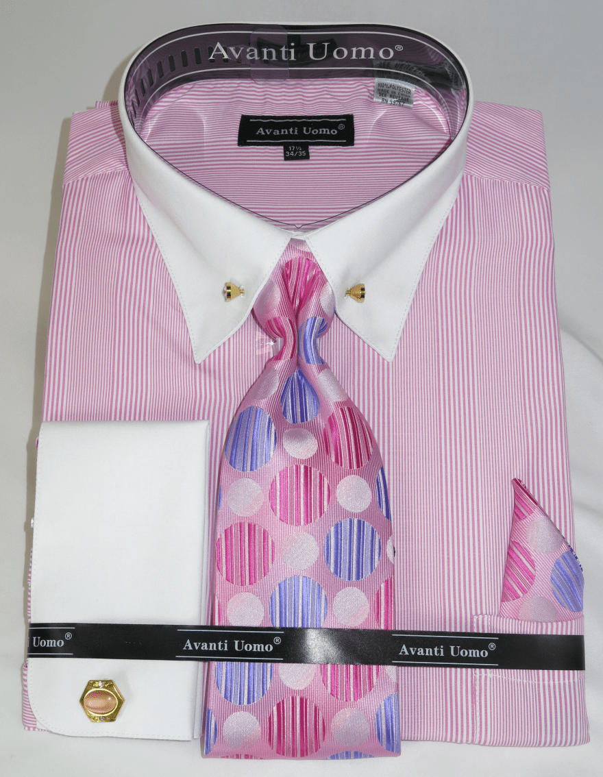 Avanti Dn88m -Pink.Pencil.Stripe- Men's French Cuff Dress Shirt (Single  Needle Tailoring) with White Collar and Starch White French Cuff  Business  Professional Look for the Man on the Move  featuring the (