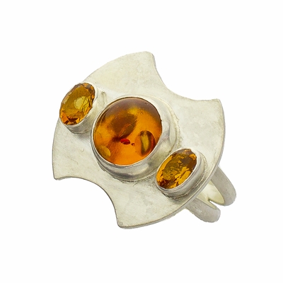 Amber and Citrine Sterling Silver Ring