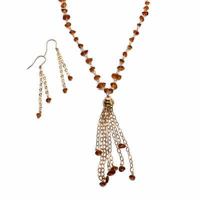 Amber and Rose Gold-Filled Necklace and Earrings Set
