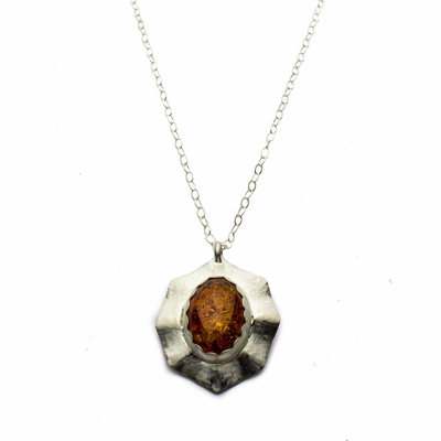 Amber and Sterling Silver Octagon Necklace