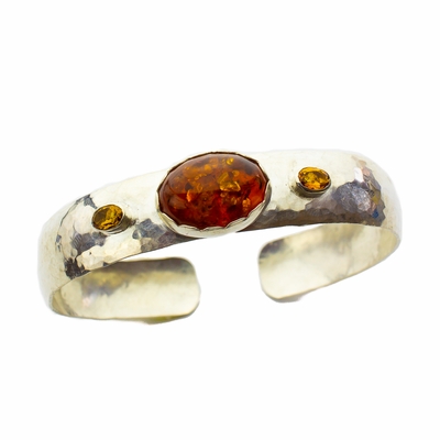 Amber Citrine and Sterling Silver Cuff Bracelet