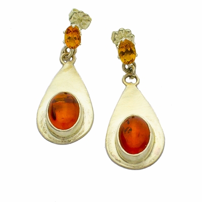 Amber Citrine and Sterling Silver Earrings