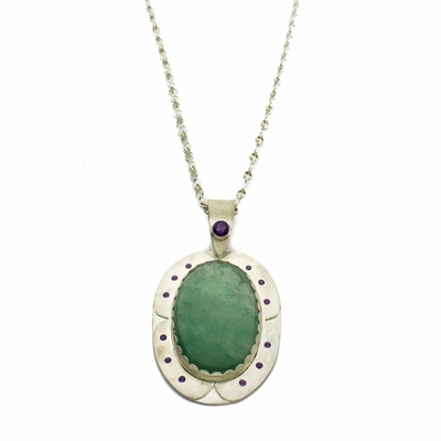 Aventurine Amethyst & Sterling Silver Pendant Necklace