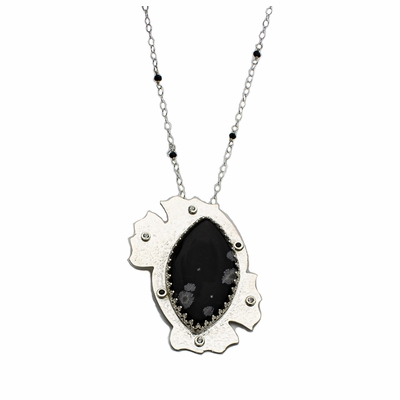 Black Snowflake Obsidian with Black Spinel and White Sapphire
