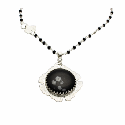 Black Snowflake Obsidian with Black Spinel Link Necklace