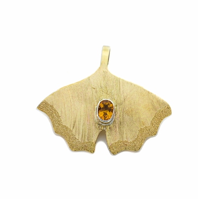 Brass and Citrine Ginkgo Leaf Pendant