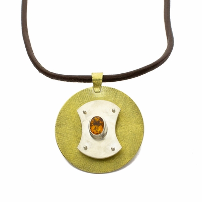 Citrine Sterling and Brass Pendant Necklace