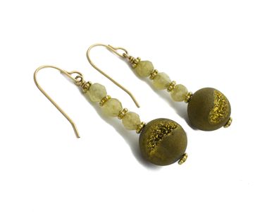 Druzy & Gold-Rutilated Quartz Earrings