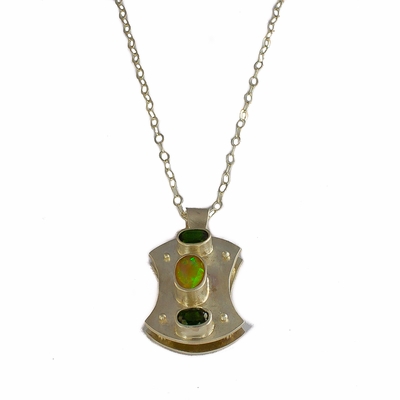Ethiopian Opal and Chrome Diopside Layered Pendant Necklace