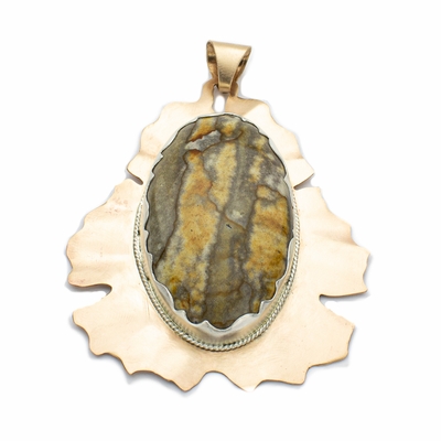 Jasper and Bronze Ginkgo Leaf Pendant