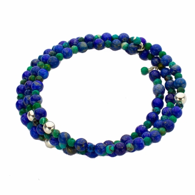 Lapis Lazuli and Chrysocolla Coil Bracelet