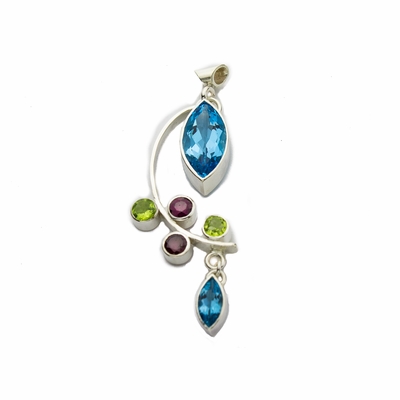 Marquise Topaz with Peridot Sapphire Sterling Pendant