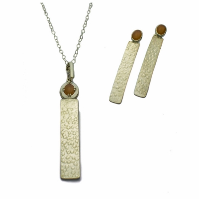 Peach Moonstone Necklace & Earrings Gift Set