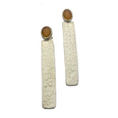 Peach Moonstone Pebbled Sterling Earrings