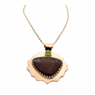 Plume Agate Peridot on Copper