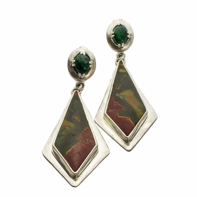 Red Creek Jasper and Malachite Earrings