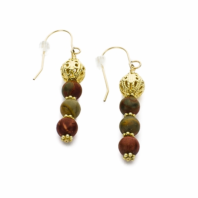 Red Creek Jasper & Golden Filigree Earrings