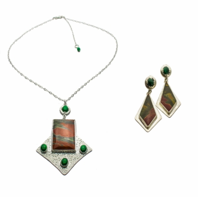 Red Creek Jasper & Malachite Necklace and Earrings Set