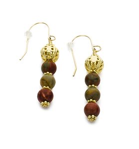 Red Creek Jasper & Golden Filigree Earrings