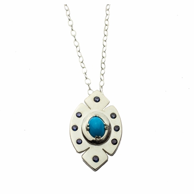 Sleeping Beauty Turquoise and Sapphire Pendant