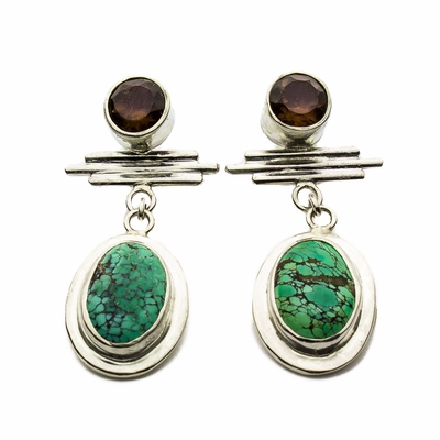 Turquoise n Smoky Quartz Earrings