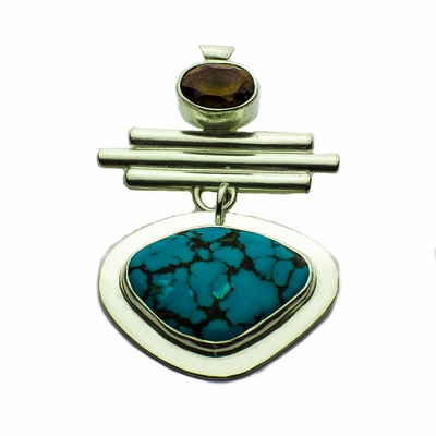 Turquoise n Smoky Quartz Pendant