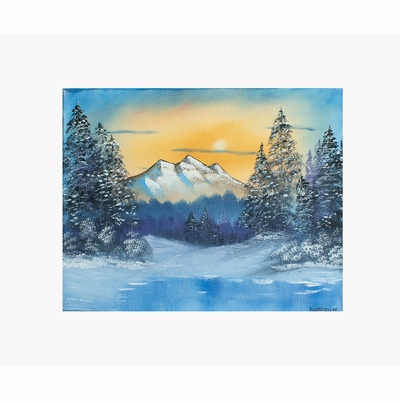 Winter Evergreen Mountain Lake Print