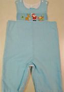 Claire and Charlie Turquoise Check Santa and Sleigh Smocked Longall 12M (labled 3M)_