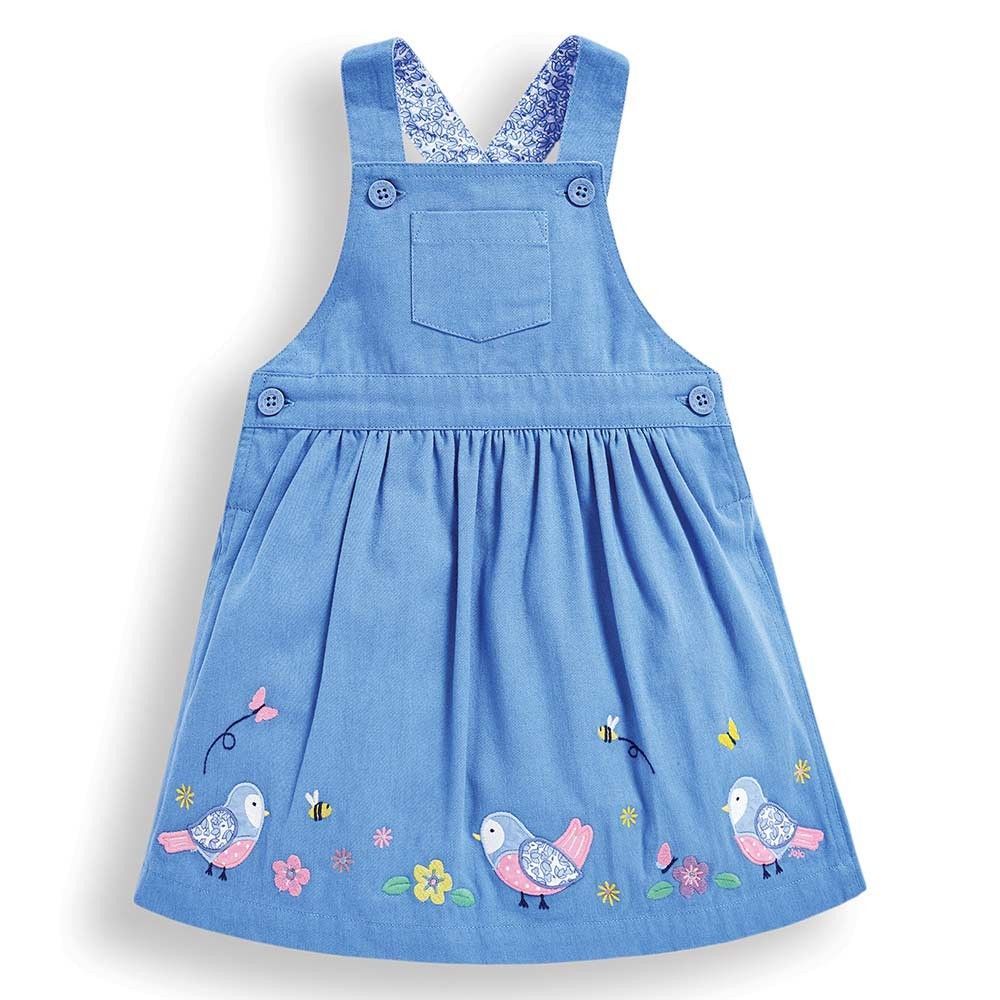 JoJo Maman Bebe Cornflower Bird Applique Pinafore Dress 12M5