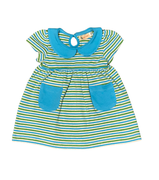 Luigi Bright Green,White and Lt Turquoise Stripe Lt Turquoise Peter Pan Collar Two Pocket Dress 24m-10