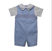 Vive La Fete Andy Smocked Light Blue Pique Shortall 12M,24M,4T