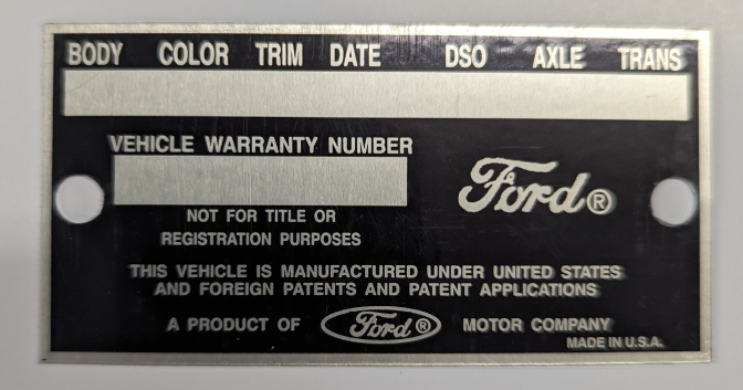 ナンシー様ご確認ページ 1965 Mustang Serial Number Door Jamb Data Plate