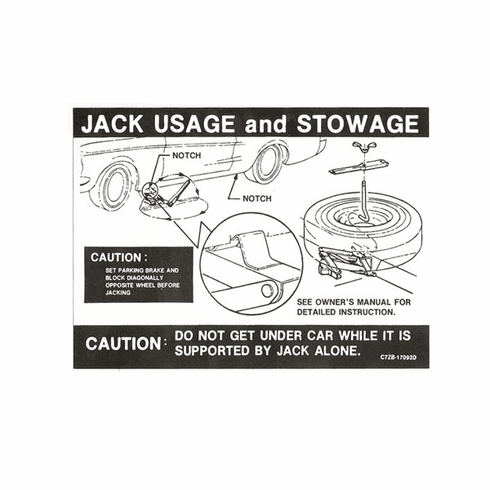 1967-68 Mustang & Shelby Jacking Instructions Trunk Decal