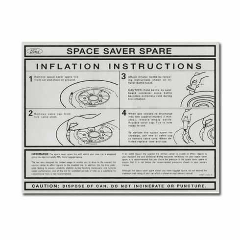 1968-70 Mustang Shelby Space Saver Trunk Lid Instruction Decal