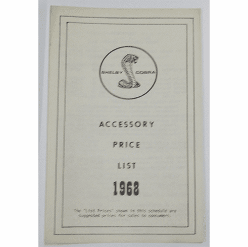1968 Shelby Accessory Price List