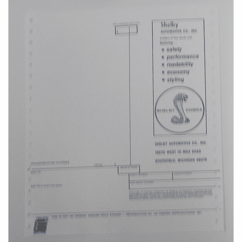 1968 Shelby GT350 & GT500 Window Sticker