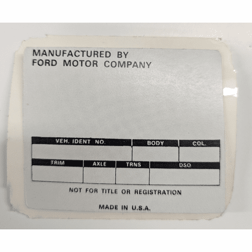1970-71 Mustang Serial Number Warranty Decal Kit