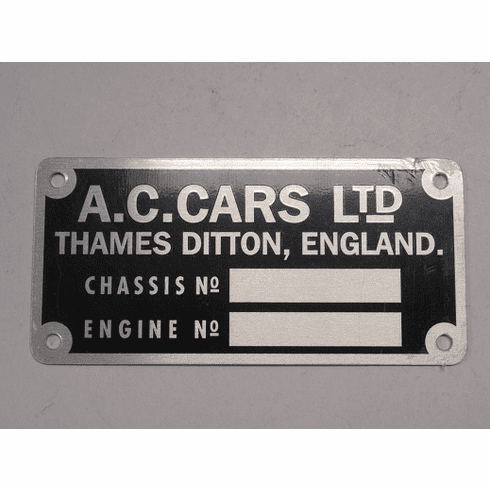 Early A.C. Cars Ltd. Cobra Roadster & Daytona Coupe Data Plate