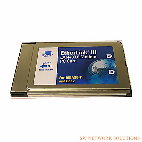 3COM ETHERLINK III CARDBUS ETHERNET 10MBPS + 33.6K MODEM CARD PULLED p/n 3C562D