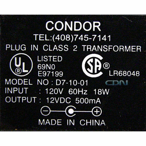 CONDOR/HON-KWANG 18W AC ADAPTER P/N D7-10-01