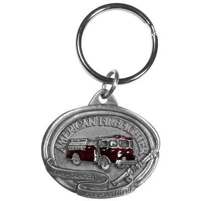 American Firefighter with Truck Metal Key Chain with Enameled Details