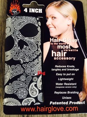 BLACK NEOPRENE WITH SKULL PAISLEY PRINT Hair Glove 4 inch 