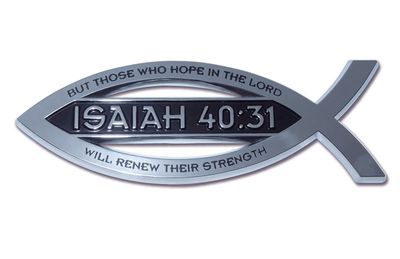 Christian Fish Chrome Auto Emblem (Isaiah 40:31 w/ Scripture) Made in USA